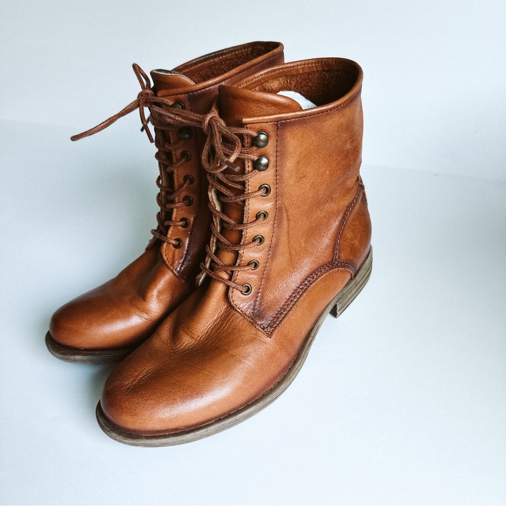 Maison Bulle Lace Up Full Leather Boot Cognac Brown - Size 37 - Picture 2 of 7